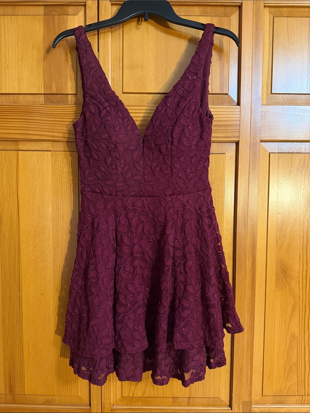 Emerald Sundae Burgundy Lace V-Neck Skater Dress